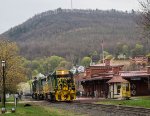 RBMN 2012 and two other helpers pass the ex-Reading Company passenger depot in Tamaqua